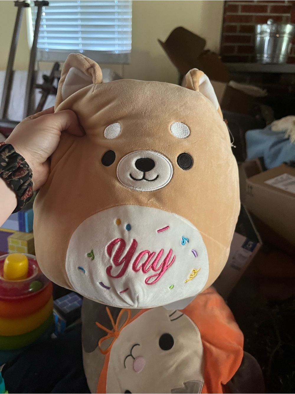 Squishmallows Tan 'Yay' Bear Plush with Embroidered Confetti
